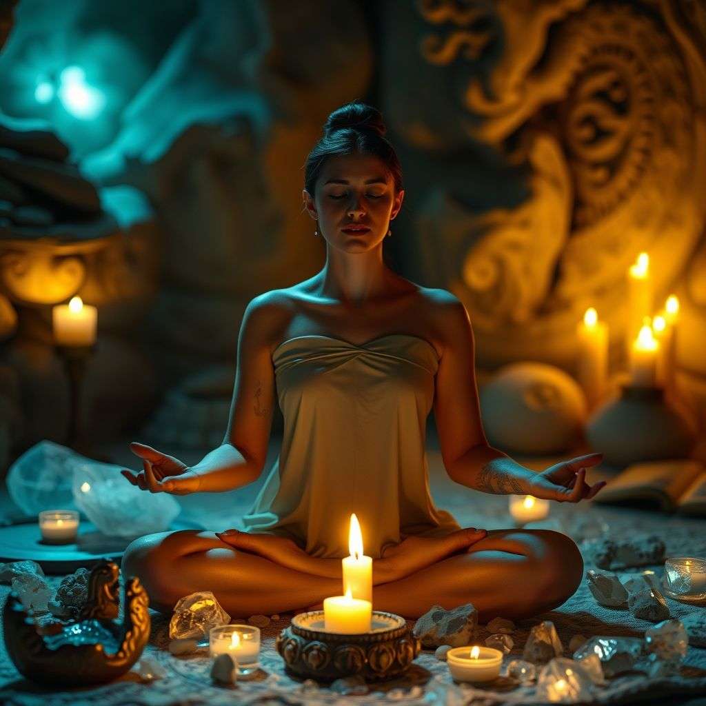 Image représentant une méditation et des rituels simples de magie blanche en action