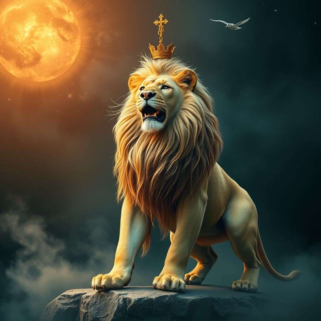 Illustration d’un lion en mode de garde, symbolisant la prudence face à l’énergie déchaînée de la nouvelle lune en Lion