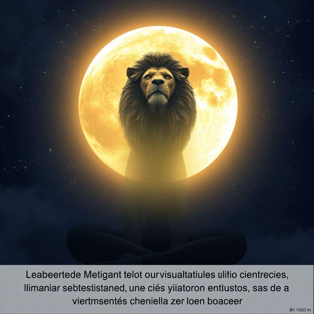 Image d'une personne méditant ou visualisant ses projets sous une lumière chaleureuse de la lune en Lion