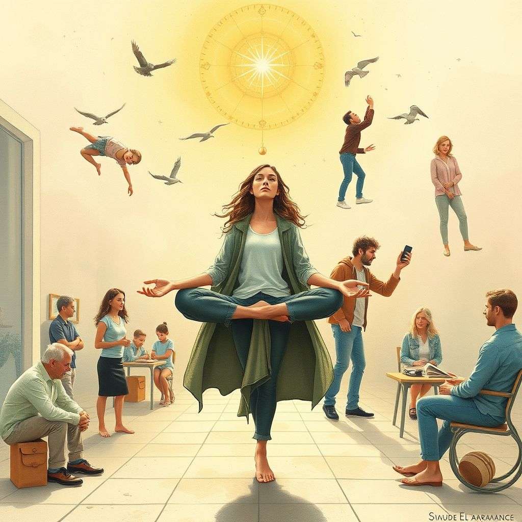 Une illustration d’une personne engagée dans différentes activités mettant en avant l’impact de l’ascendant dans la vie quotidienne.