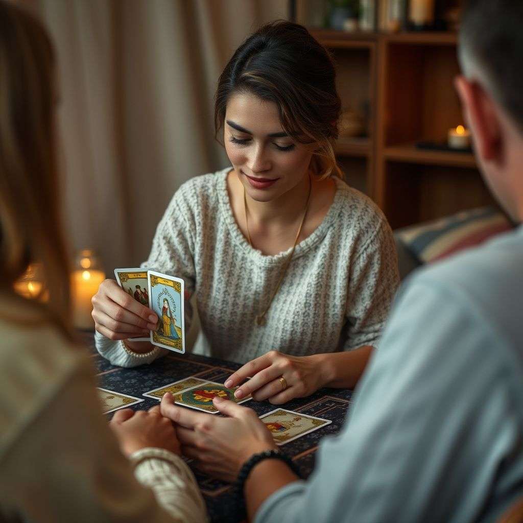 Une personne tirant des cartes de tarot lors d’un tirage simple pour débutants.