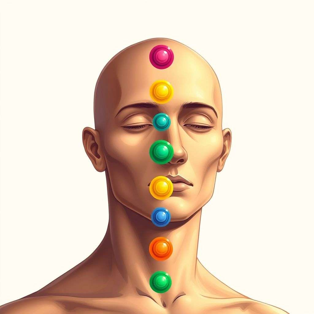 Schéma simple expliquant les chakras, leur position et leur rôle dans le corps humain.