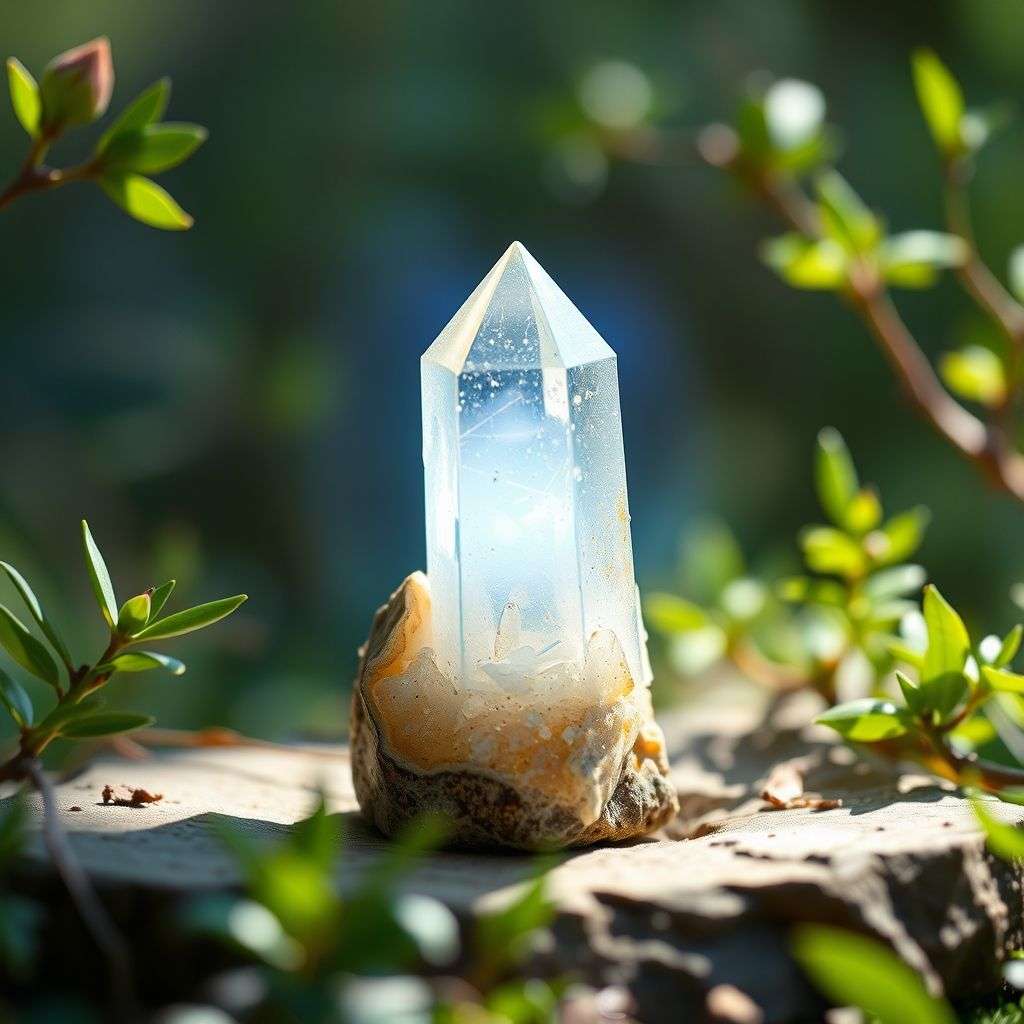 Main tenant un cristal lumineux, symbolisant la clarté et la perception intuitive de l’aura