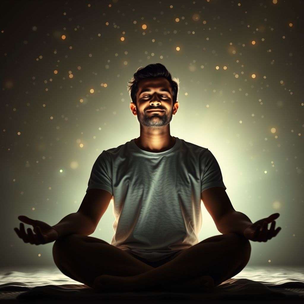 Personne méditant avec un sourire serein, symbolisant une attitude mentale positive et bienveillante.