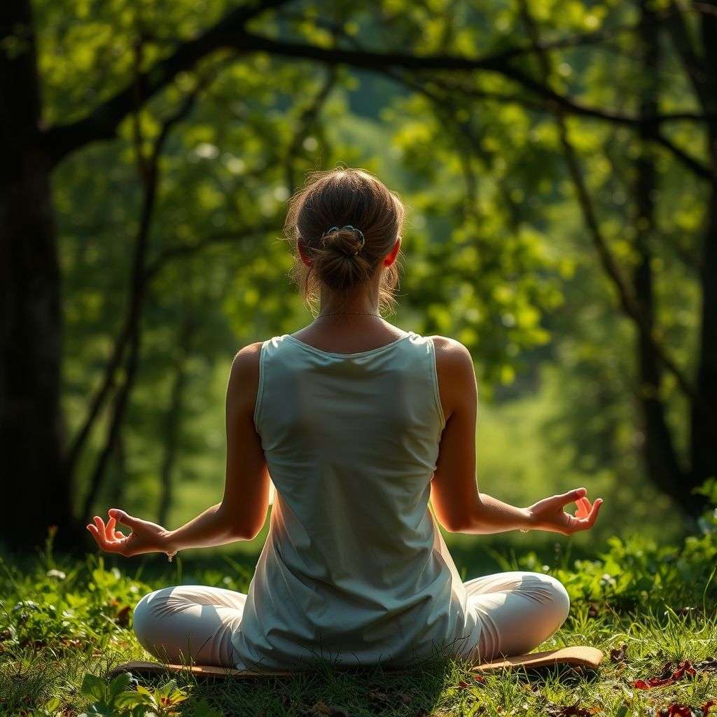 Illustration d’une personne méditant et visualisant ses objectifs avec concentration, soulignant l'importance de cette pratique pour le bien-être.