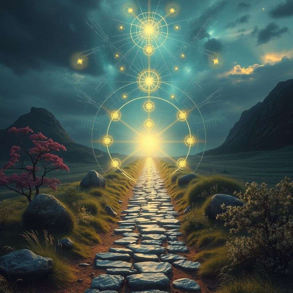 Chemin mystique symbolisant l'intégration des cycles utilisant la numérologie.