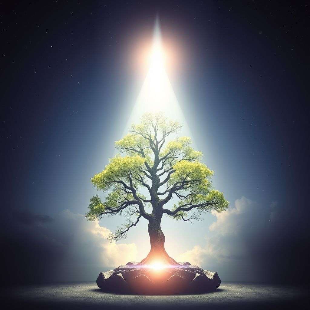 Symbole d’élévation spirituelle, comme une lumière ascendante ou un symbole d’éveil intérieur.