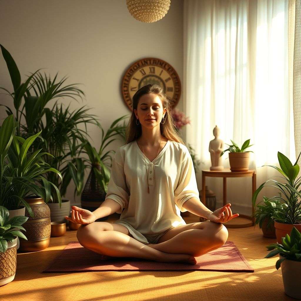 Personne méditant paisiblement, illustrant les bienfaits physiques et spirituels de la méditation guidée.