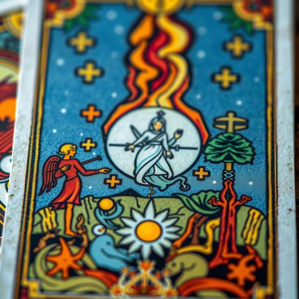 Zoom sur des détails d'images et couleurs dans une carte du tarot illustrant leur message caché.