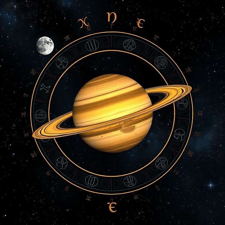 Illustration colorée montrant Saturne à travers les signes du zodiaque