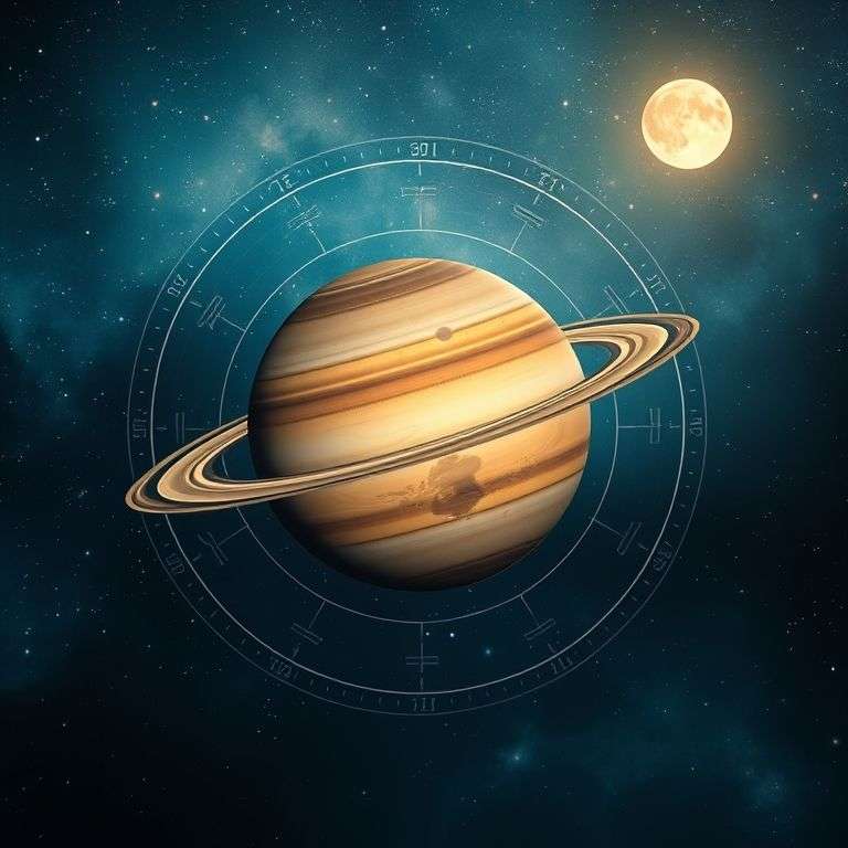 Schéma circulaire des maisons astrologiques avec Saturne annotée