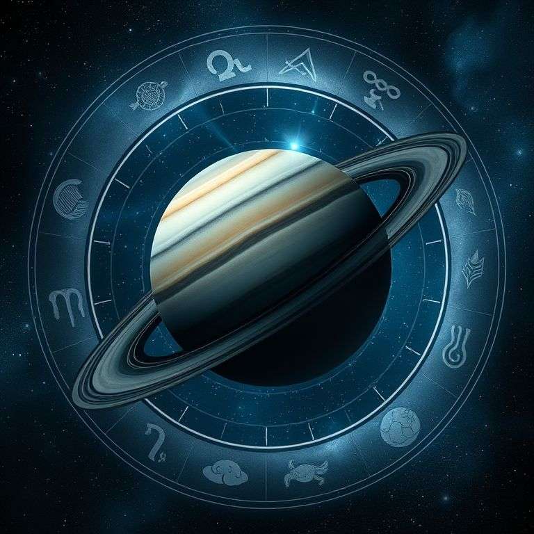 Saturne représentée comme un dieu céleste avec symboles antiques