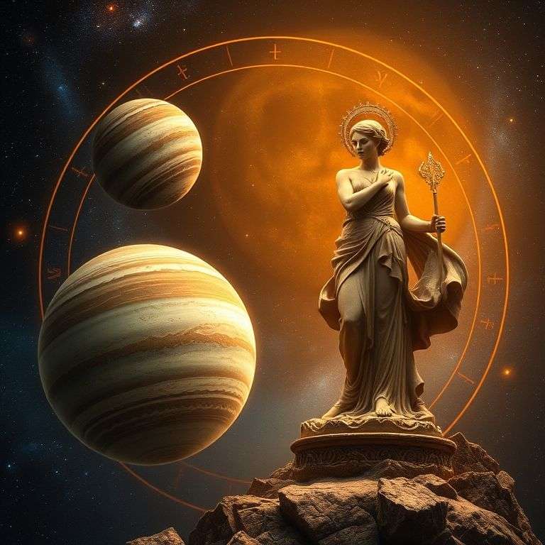 illustration montrant Jupiter et Vénus dans un ciel astrologique lumineux