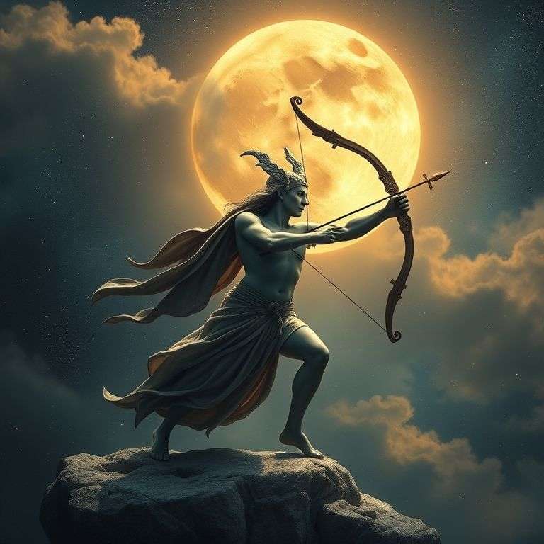 illustration du symbole astrologique du Sagittaire entouré de motifs de chance
