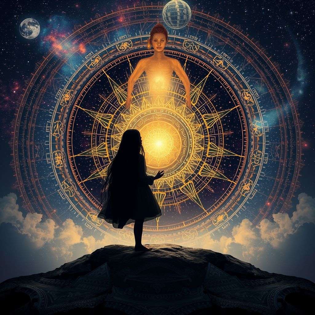 signes et symboles liés à la synchronicité et aux rencontres prédestinées, ambiance mystique.