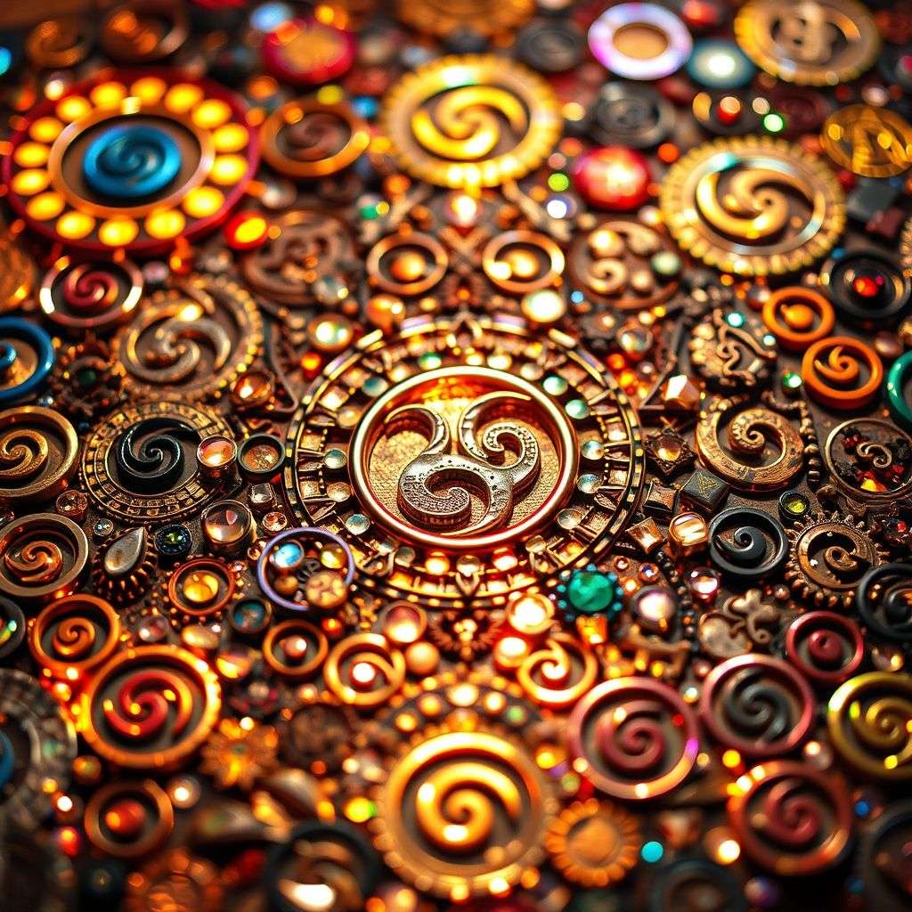 Collection de symboles universels lumineux et leur signification pour l'énergie personnelle.
