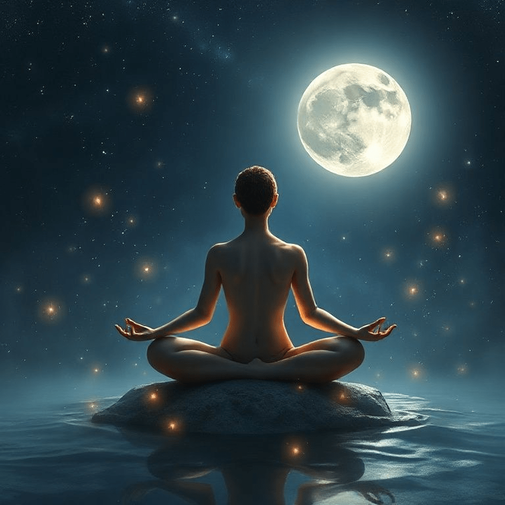 Illustration d'une personne pratiquant la méditation lunaire pour renforcer son intuition selon son signe astrologique