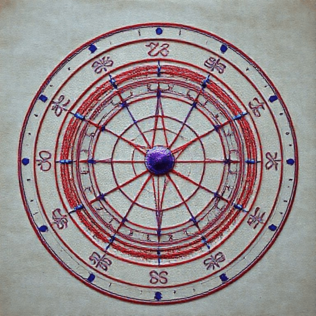 Schéma d'aspects astrologiques illustrant trigones et carrés entre planètes avec lignes colorées et symboles mythologiques.