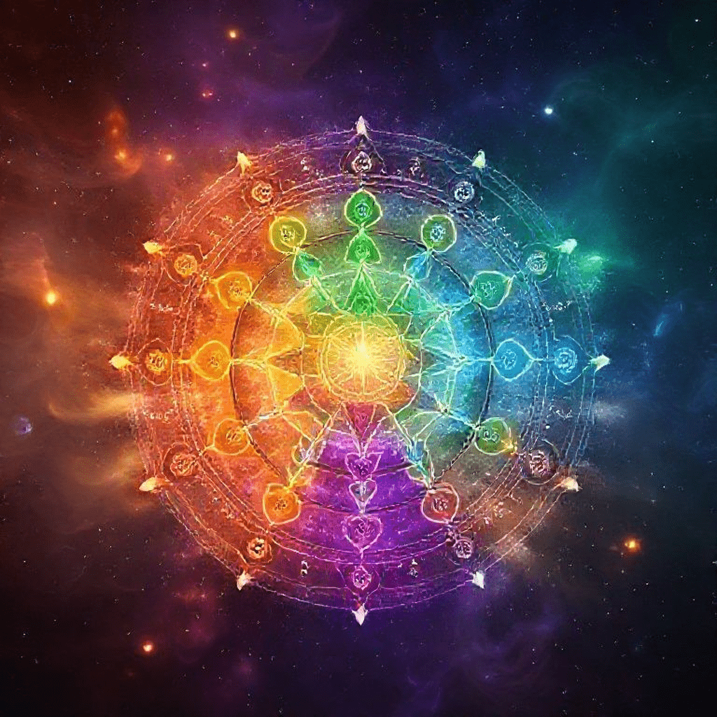 Diagramme montrant cinq couches d’aura aux teintes distinctes et étiquetées selon leur fonction.