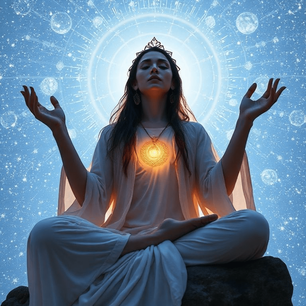 Main levée paume ouverte face au ciel, symbolisant l’ouverture spirituelle et la connexion à l’intuition