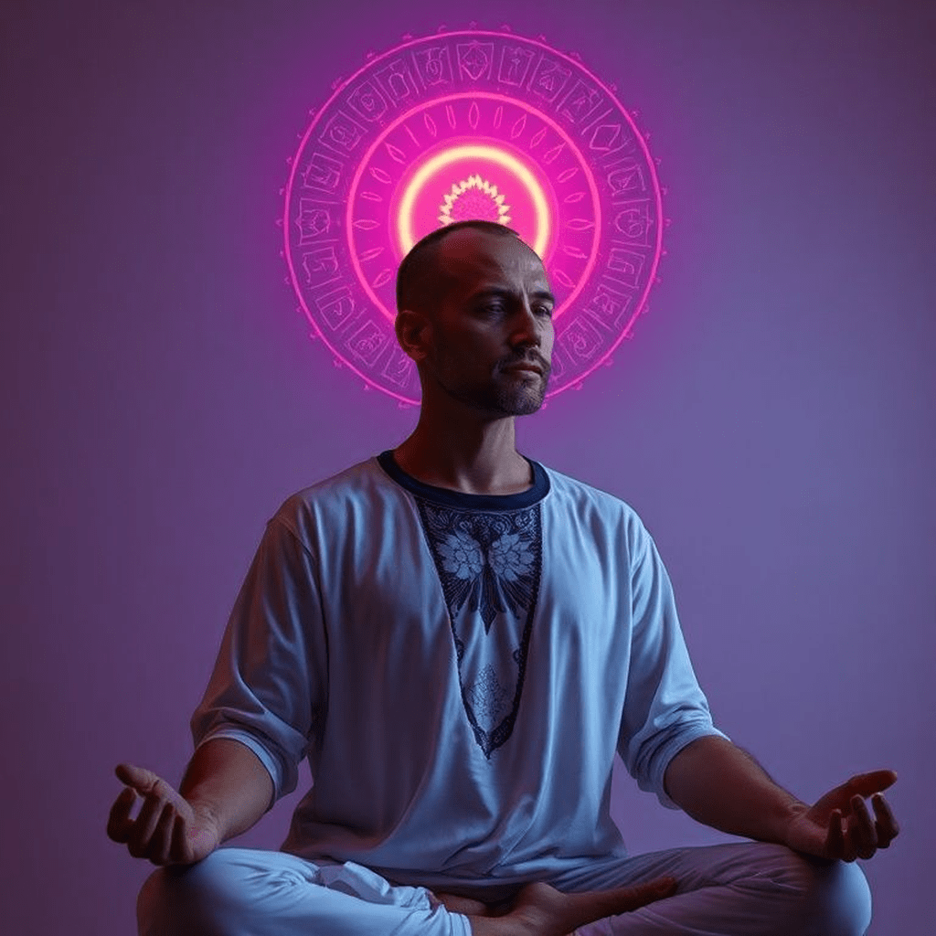 Méditant effectuant un mudra avec les doigts tout en chantant un mantra sacré
