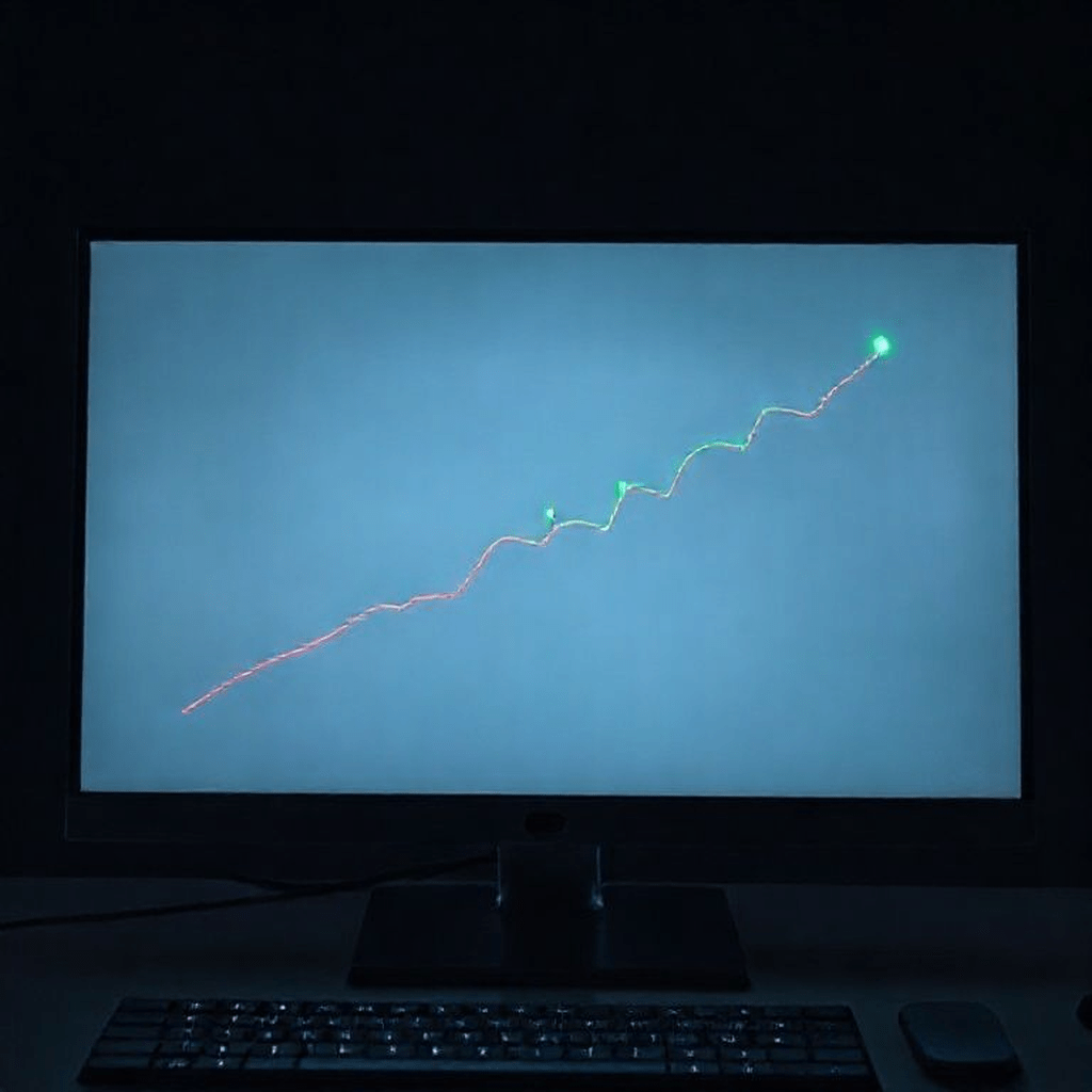 Graphique de suivi avec courbe de progression, points d’ajustement évaluant l’efficacité de la visualisation émotionnelle