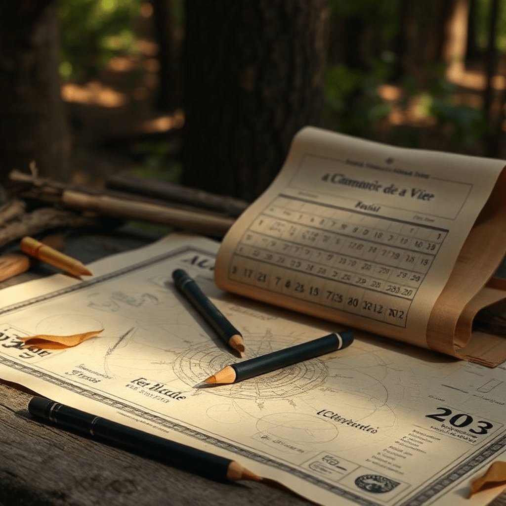 Une table avec papiers dates de naissance pour calculer le chemin de vie numérologique