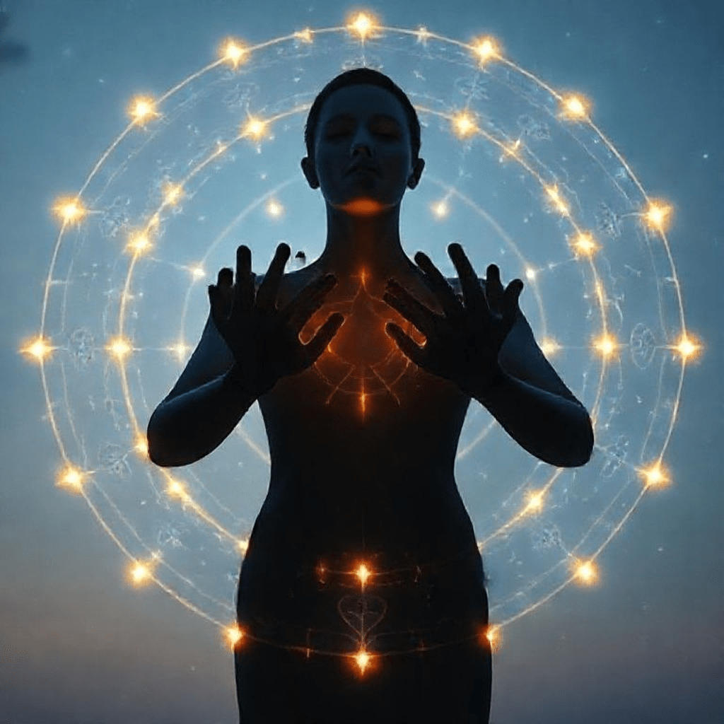 Des mains donnant un éclat lumineux sur un cercle de chiffres illustrant énergie et talents