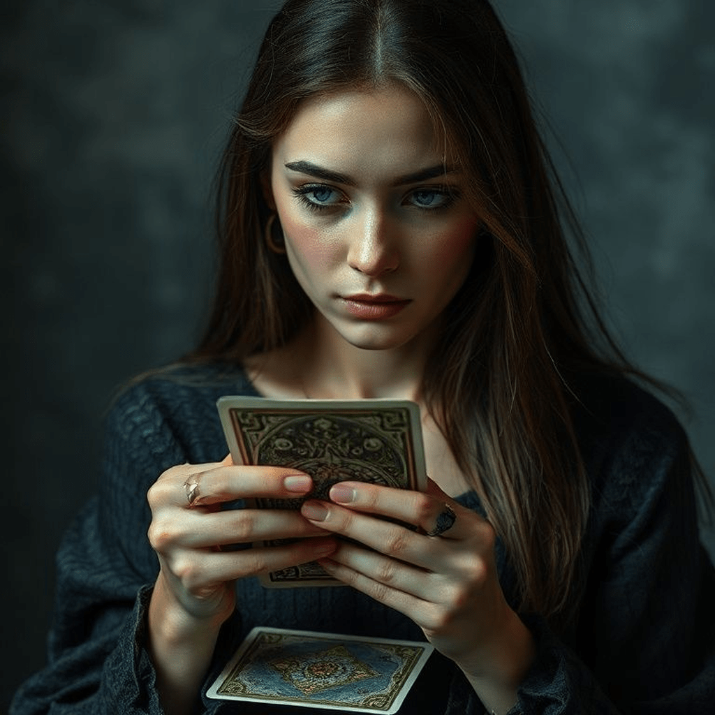 Illustration d'une personne hésitante tenant un arcane, reflet de ses émotions et biais intérieurs