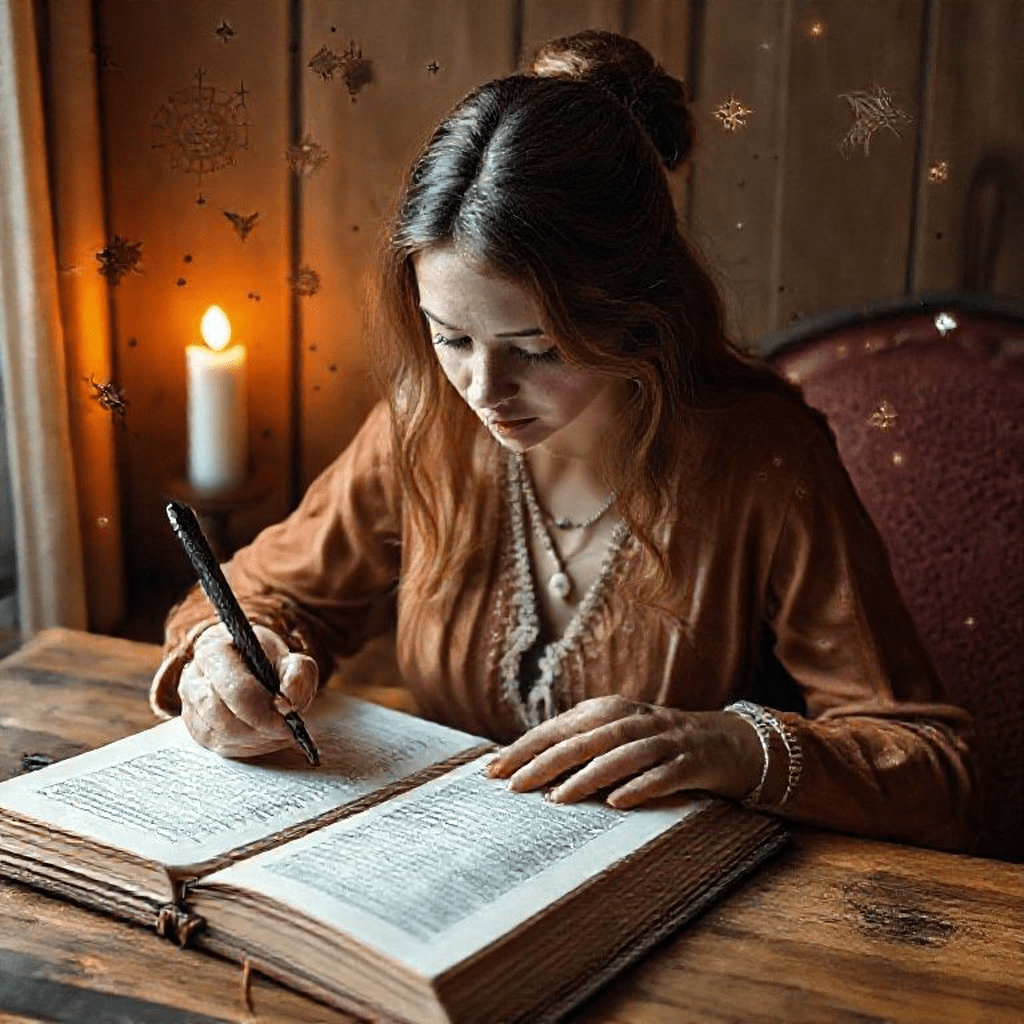 Personne prenant des notes sur un carnet, observant et notant des synchronies et résultats d’expériences personnelles