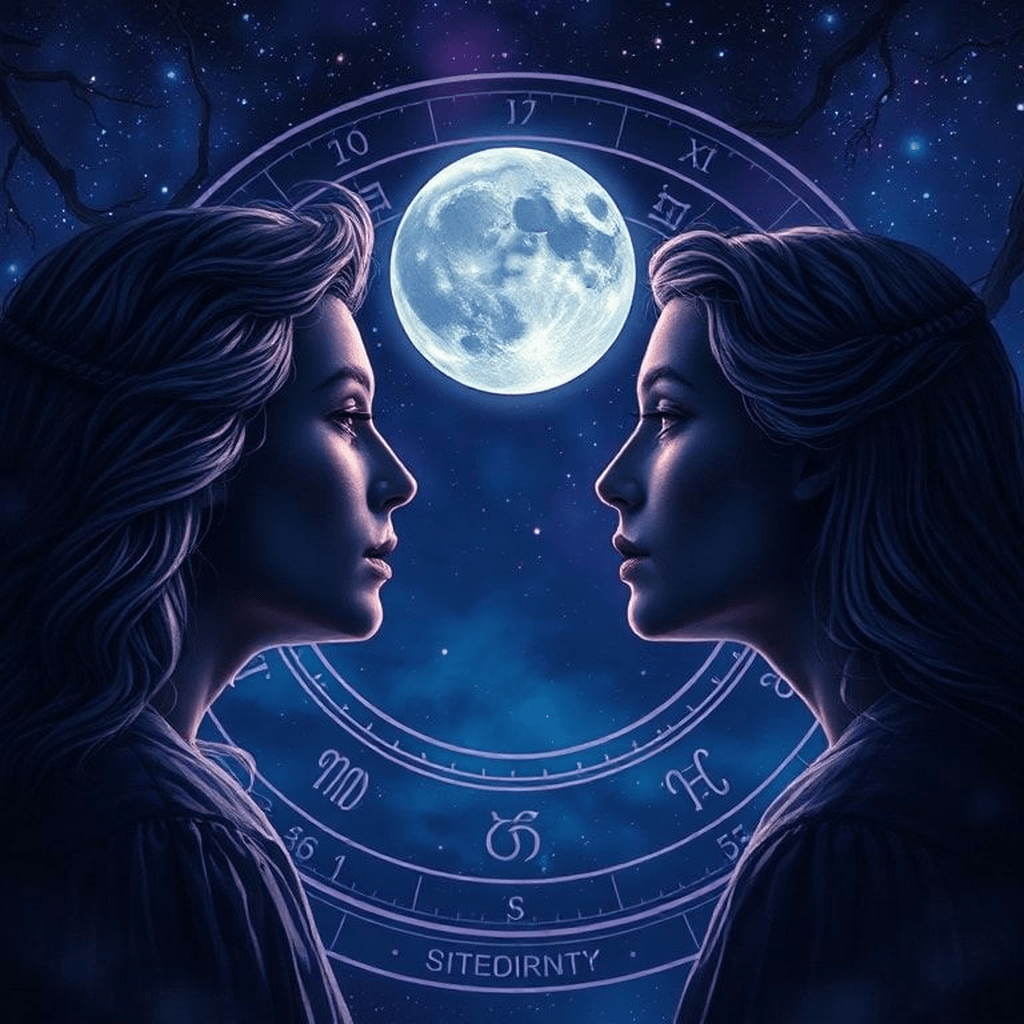 Personnages ascendant et lune illustrent les divergences: cadre des decisions et couleur des emotions du moment.