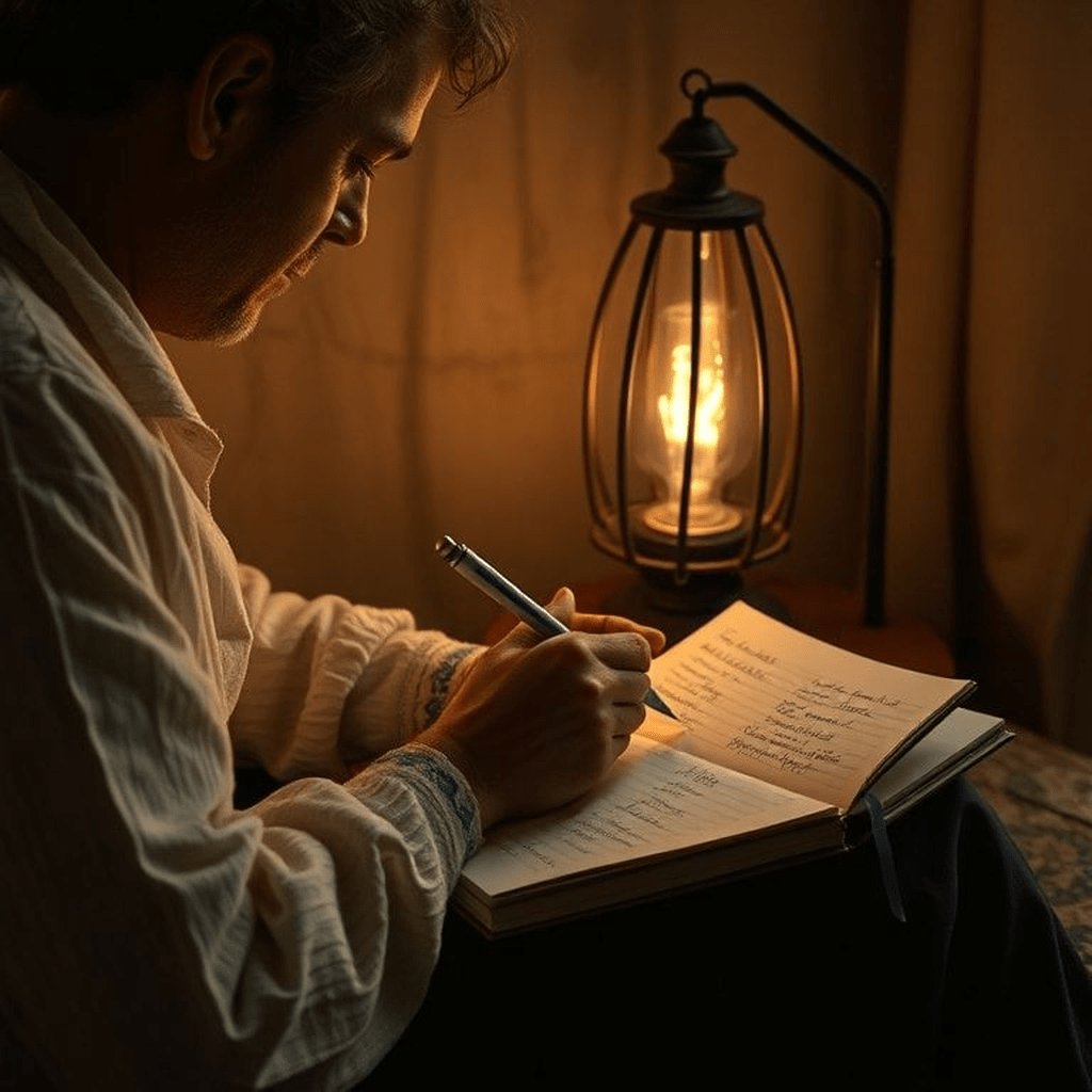 Personne réalisant des exercices journaliers autour de la lune et des symboles.