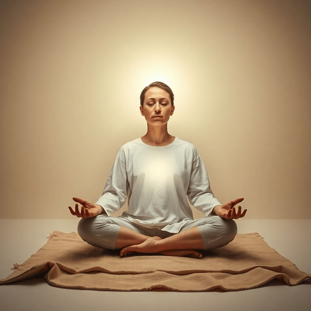 Illustration montrant une personne isolée dans un espace calme avec des éléments symbolisant l'intention claire avant la pratique.