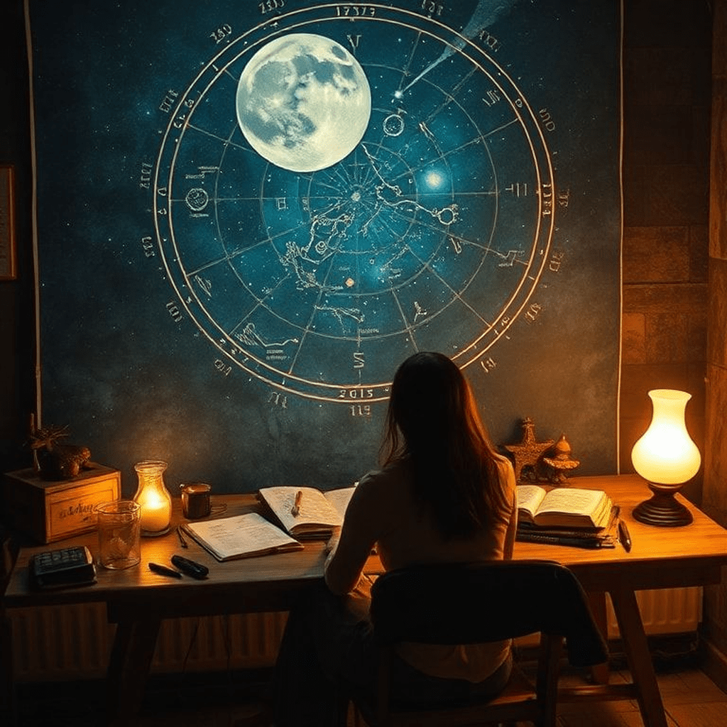 Illustration d'une introduction au thème astral et à l'idée d'un chemin intérieur.