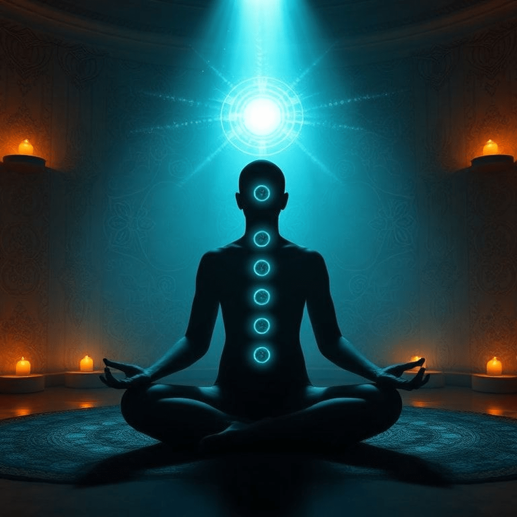 Personne se préparant à écouter la musique des chakras dans un espace calme et épuré.