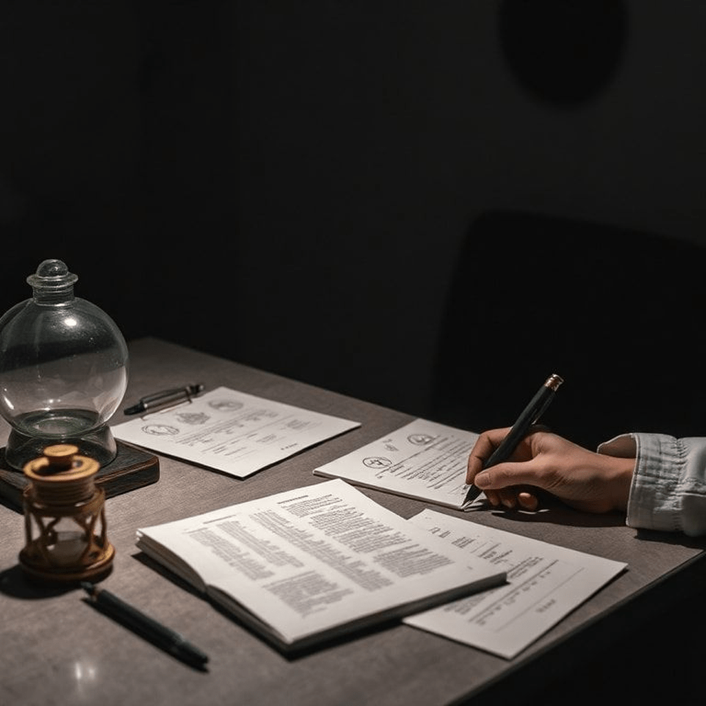 Table lumineuse, carnet et indices disposés méthodiquement, prêt à être examinés et vérifiés.