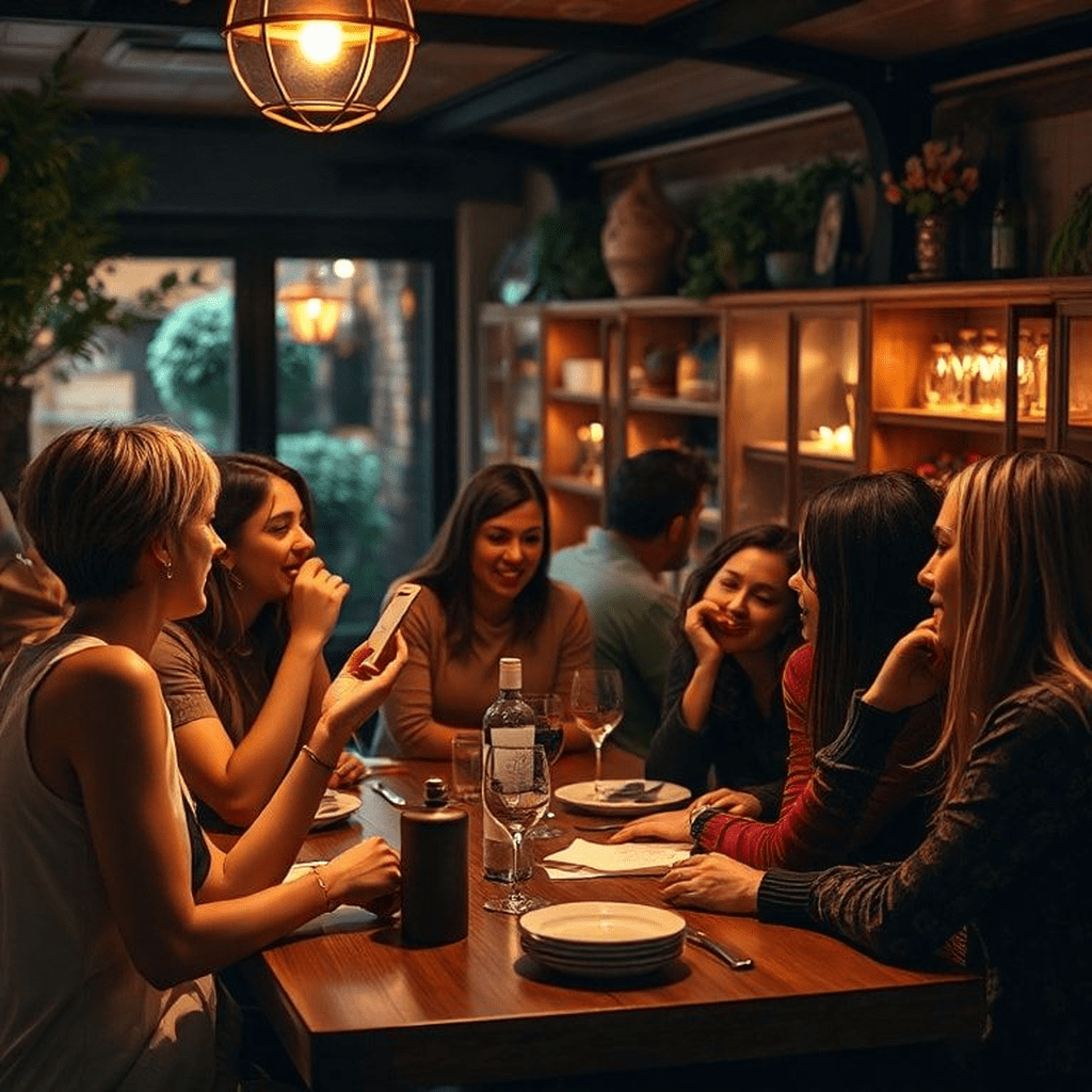 Visuel d'un groupe de personnes souriantes échangeant autour d'un café, symbole de réseautage et de synchronicités.