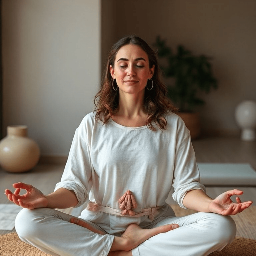 Illustration des techniques simples pour apaiser le mental, respiration guidée et scan corporel.