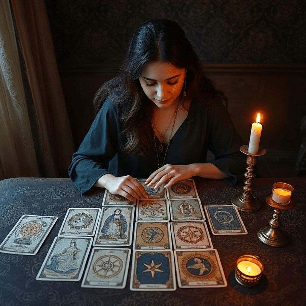 Main tenant des cartes qui se répètent, guidant l’introspection et le sens