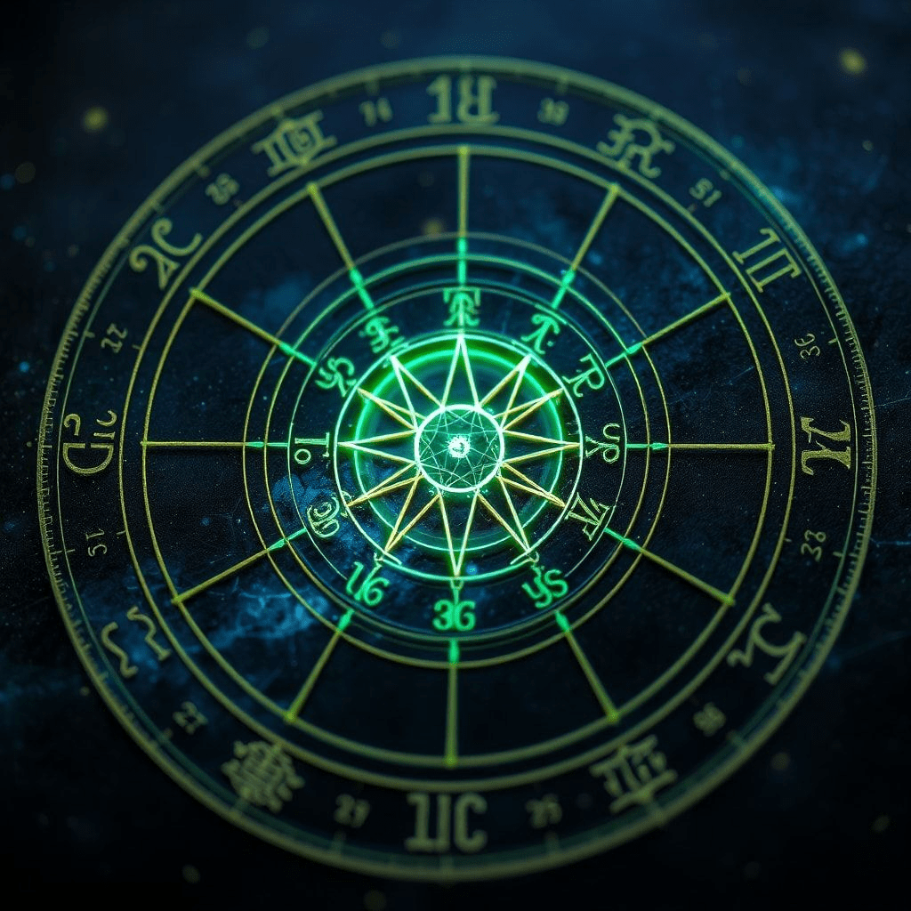 Illustration d'un réseau d'influences où signe, ascendant et cycles lunaires s'entrelacent.